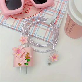 Pink Petal Flower Charger Protector Set