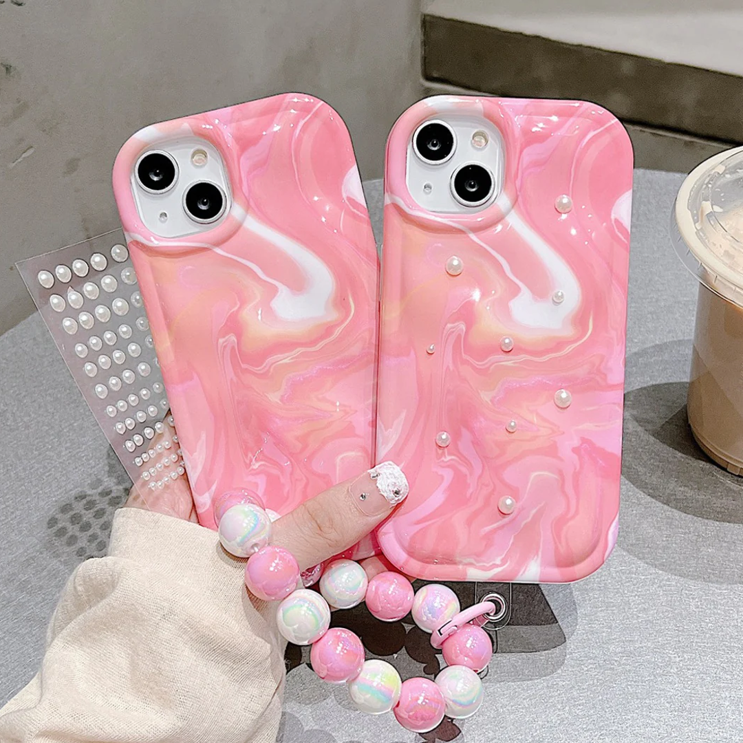 Creamy Texture Charm Beaded Phone Case Peeperly