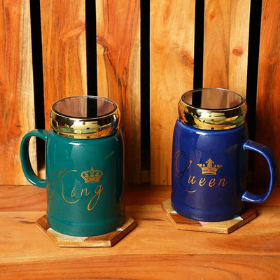 King Queen Ceramic Coffee Mugs with Lid