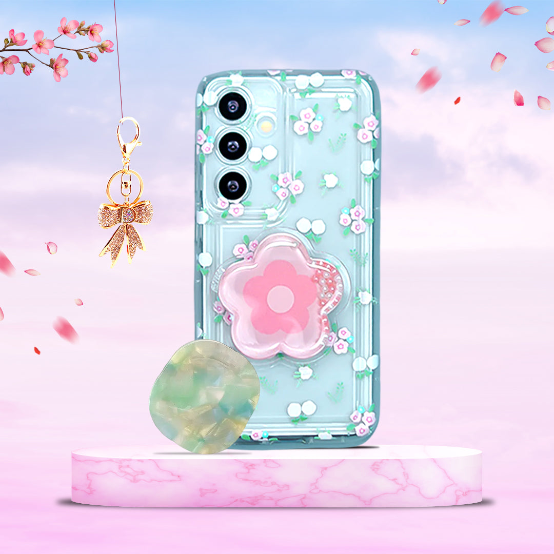 Cute Korean Floral Phone Gripper Case 3-in-1 Combo - Samsung