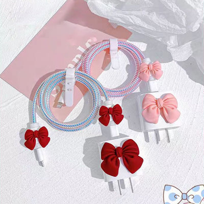 Bowknot Design Wire Charger Protector Set
