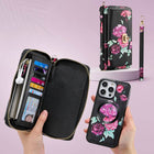 Flower Embellished Zipper Purse and Wallet Duo Case - iPhone - Peeperly