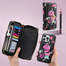 Flower Embellished Zipper Purse and Wallet Duo Case - iPhone