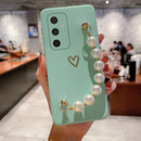 Soft Silicone Heart Print With Pearl Bracelet Case - Samsung