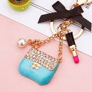 Rhinestone Bag Lipstick Jewel Keychain