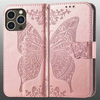 Embossed Butterfly Leather Flip Wallet Case