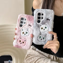 Fluffy Twin Kitty Face Case - Samsung