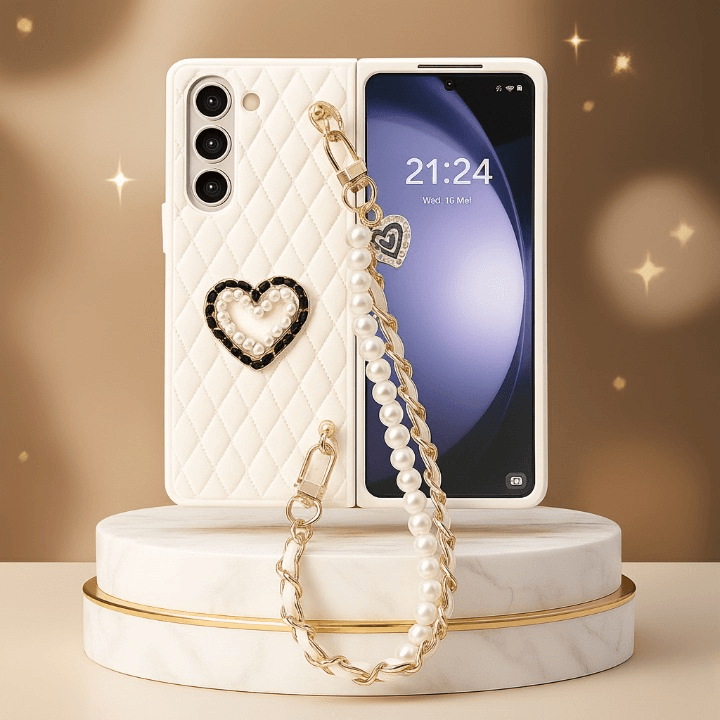 Galaxy Z Fold Series Elegant Pearl Charm Quilted Case - Peeperly