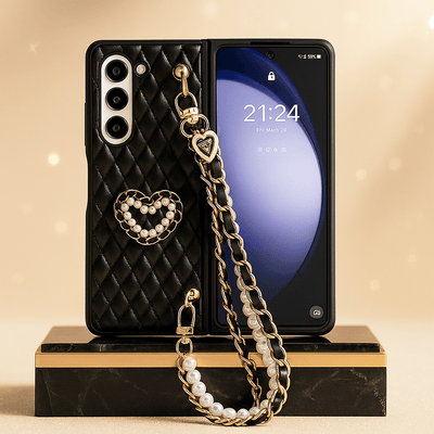 Galaxy Z Fold Series Elegant Pearl Charm Quilted Case - Peeperly
