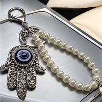 Divine Eye Hamsa Pearl Keychain