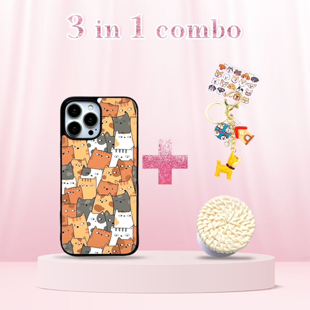 Adorable Cute Cat Cluster Case 3-in-1 Combo