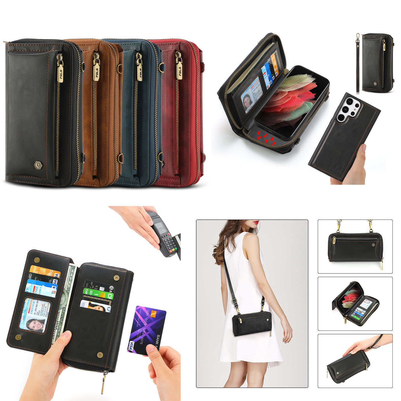 Crossbody Zipper Pocket Card Slot Phone Case - Samsung