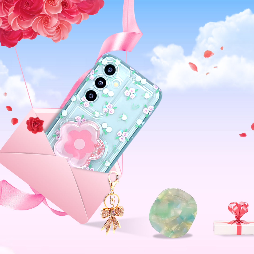 Cute Korean Floral Phone Gripper Case 3-in-1 Combo - Samsung