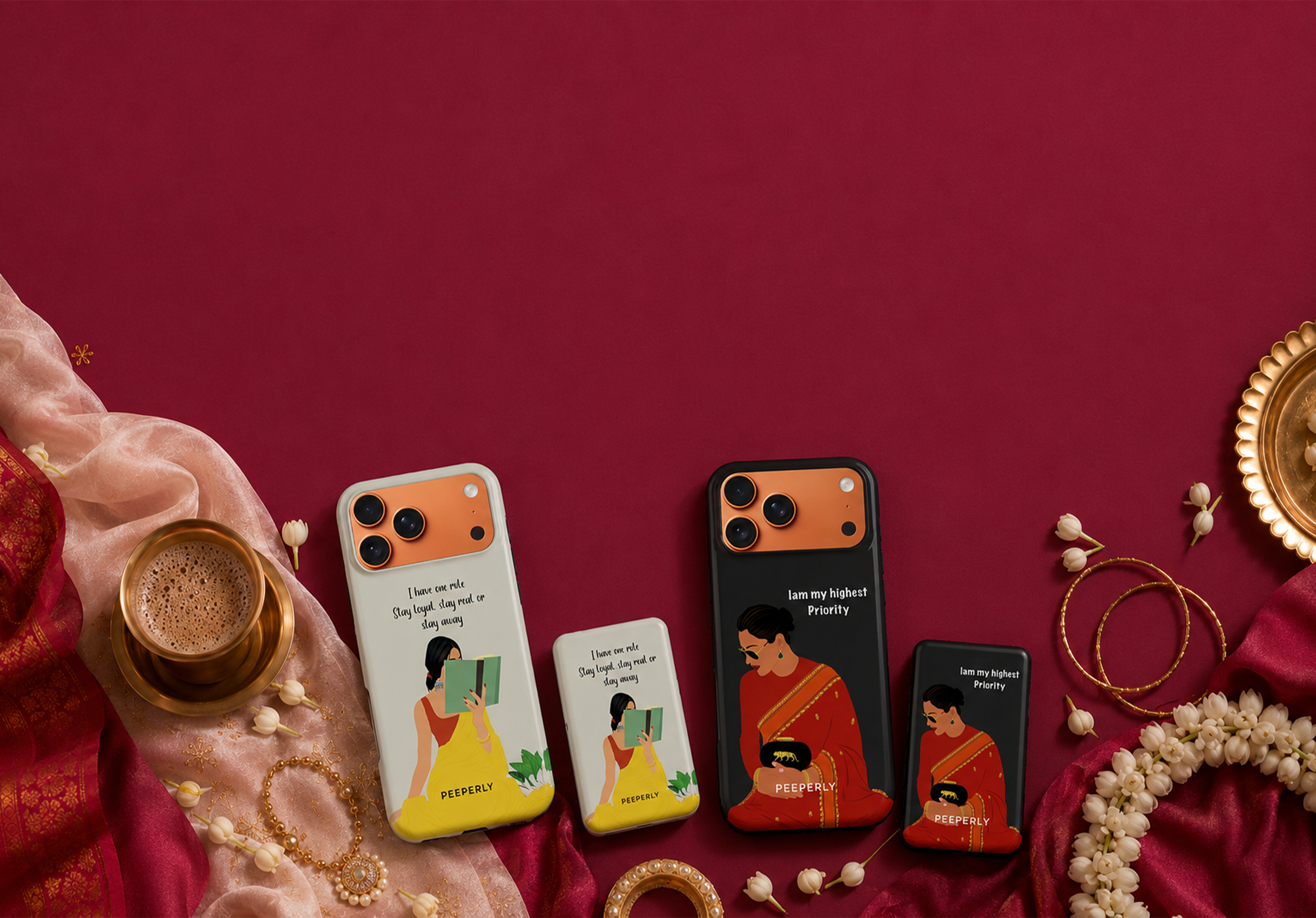 Matching Slay Macha phone cases and powerbanks