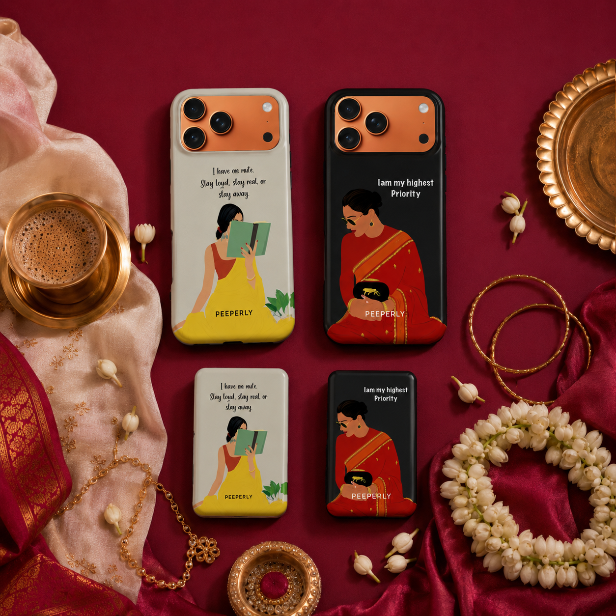 Matching Slay Macha phone cases and powerbanks