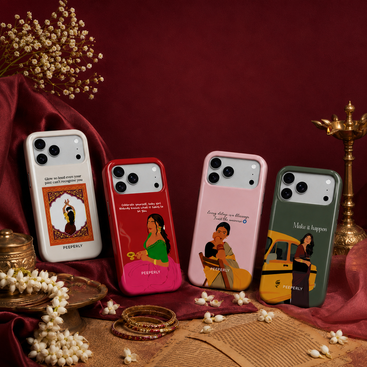Matching Slay Macha phone cases and powerbanks