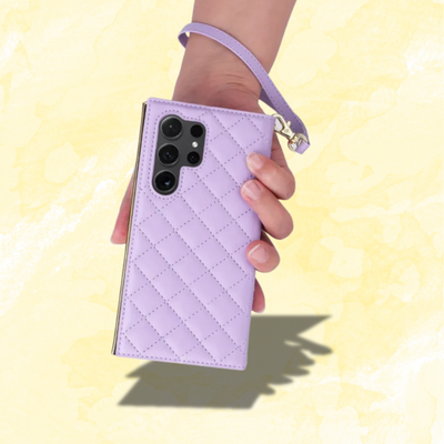Elegant Quilted Wallet Case with Strap - Samsung