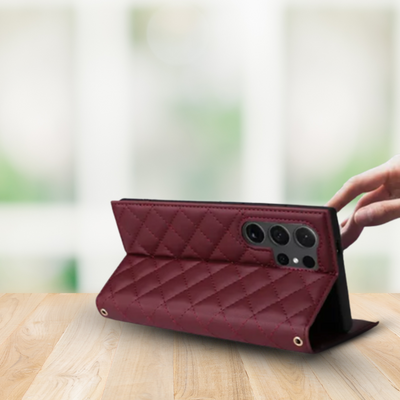 Elegant Quilted Wallet Case with Strap - Samsung