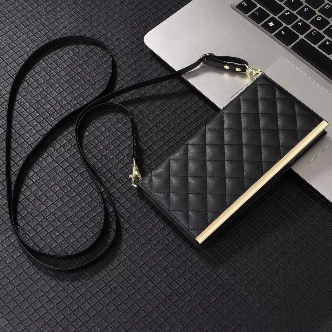 Elegant Quilted Wallet Case with Strap - Samsung
