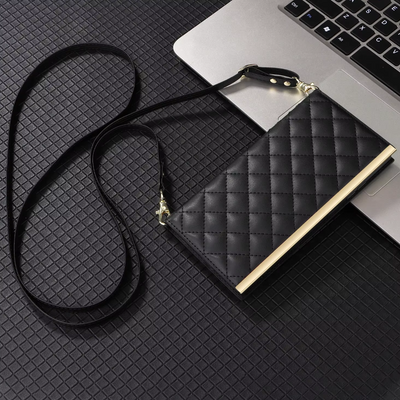 Elegant Quilted Wallet Case with Strap - Samsung