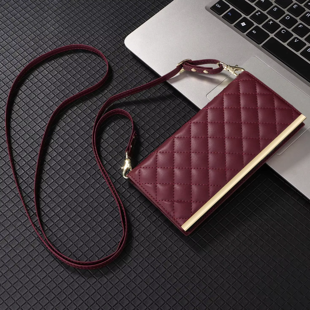 Elegant Quilted Wallet Case with Strap - Samsung