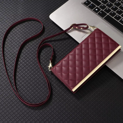Elegant Quilted Wallet Case with Strap - Samsung