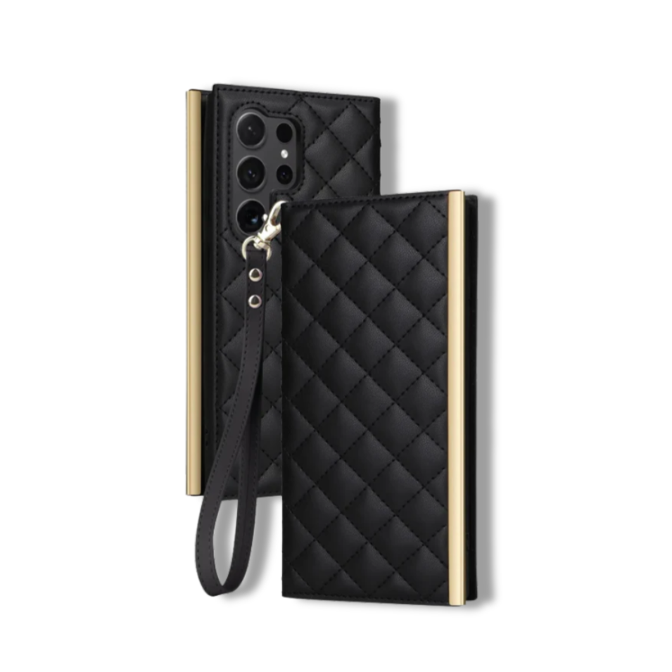 Elegant Quilted Wallet Case with Strap - Samsung