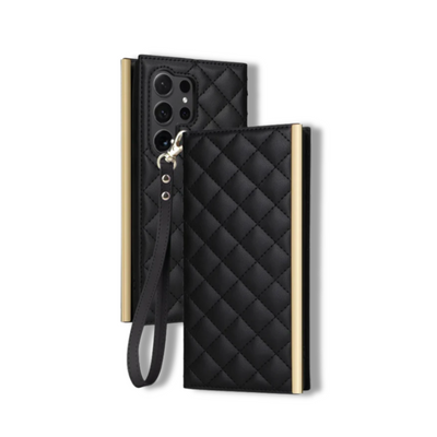 Elegant Quilted Wallet Case with Strap - Samsung