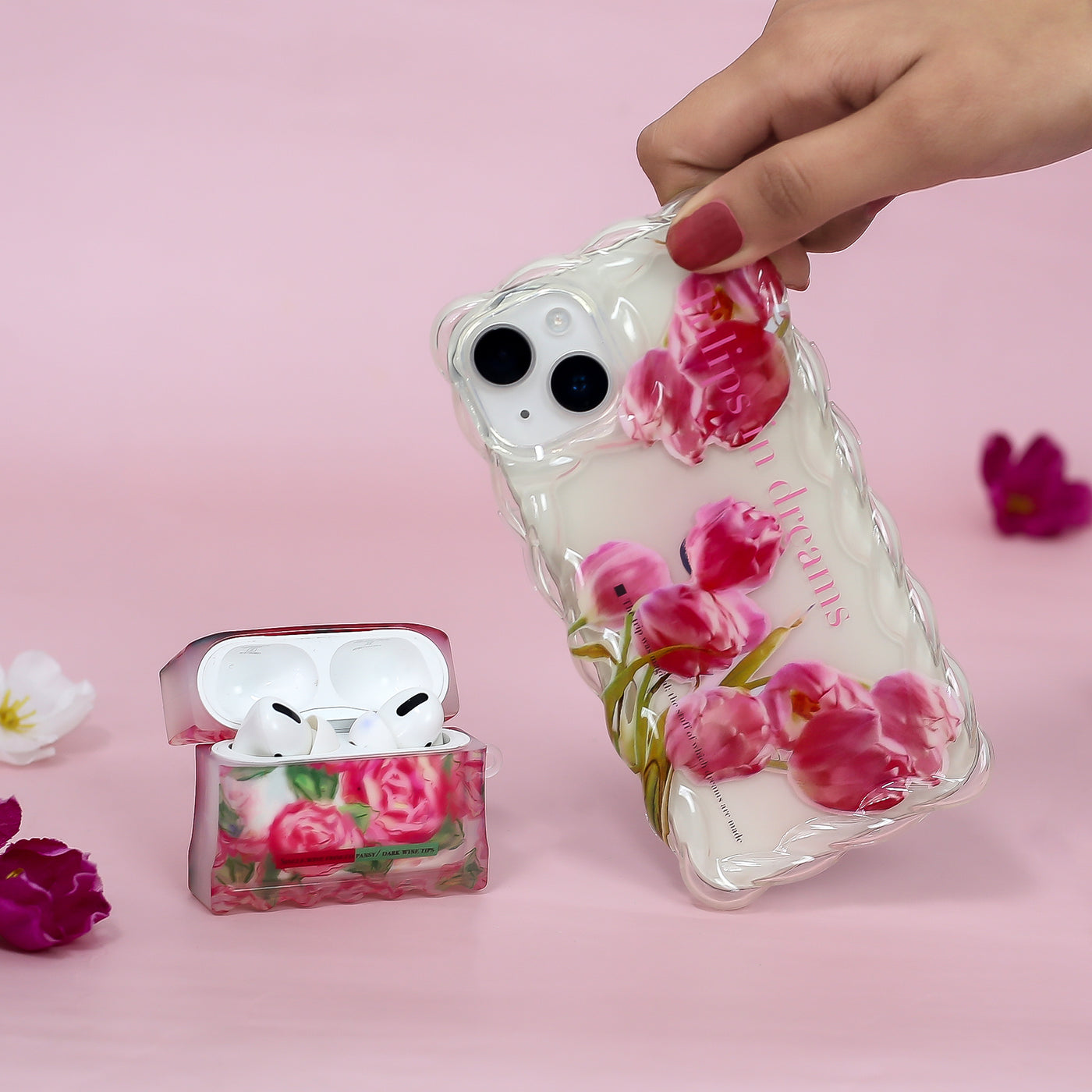 Vintage Tulip Bloom Phone Case With Airpods Case