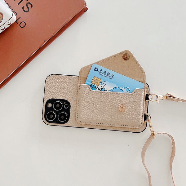 Luxury Leather Wallet Phone Case with Crossbody Strap