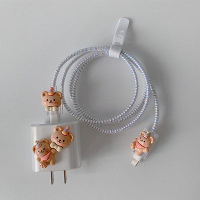 Cute Teddy Bear Data Cable Charger Protector Kit
