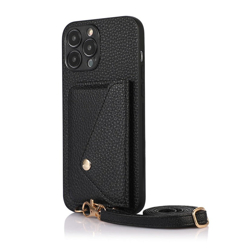 Luxury Leather Wallet Phone Case with Crossbody Strap