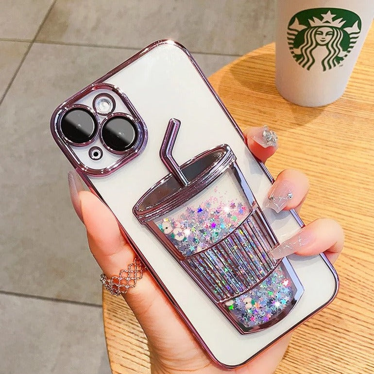 Transparent Glitter Star Drink Cup and Straw Case