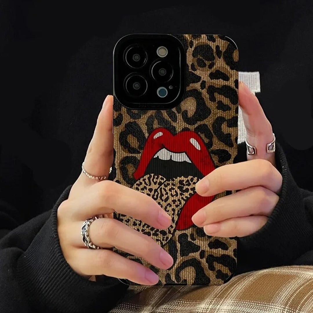 Chic Red Lip Leopard Pattern Case