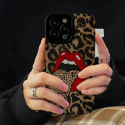 Chic Red Lip Leopard Pattern Case