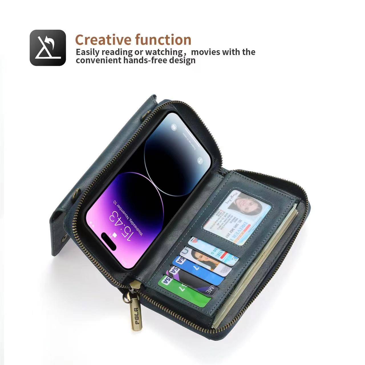 Crossbody Zipper Pocket Card Slot Phone Case - iPhone