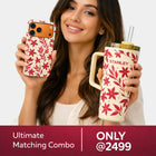 Crimson Floral Case With Insulated Tumbler