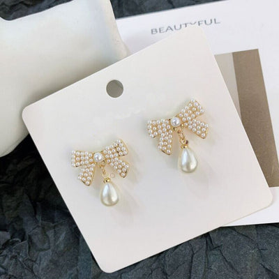 Pearl Bowknot Stud Earrings