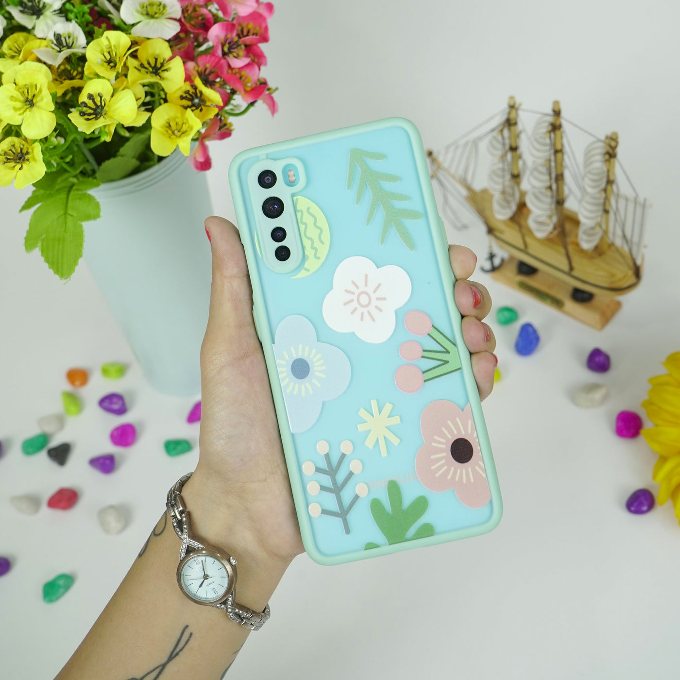 Floral Print Hybrid Matte Anti-shock Case - OnePlus