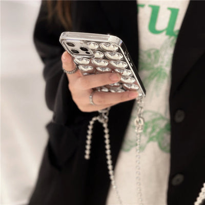 3D Love Heart Electroplated Crossbody Chain Case