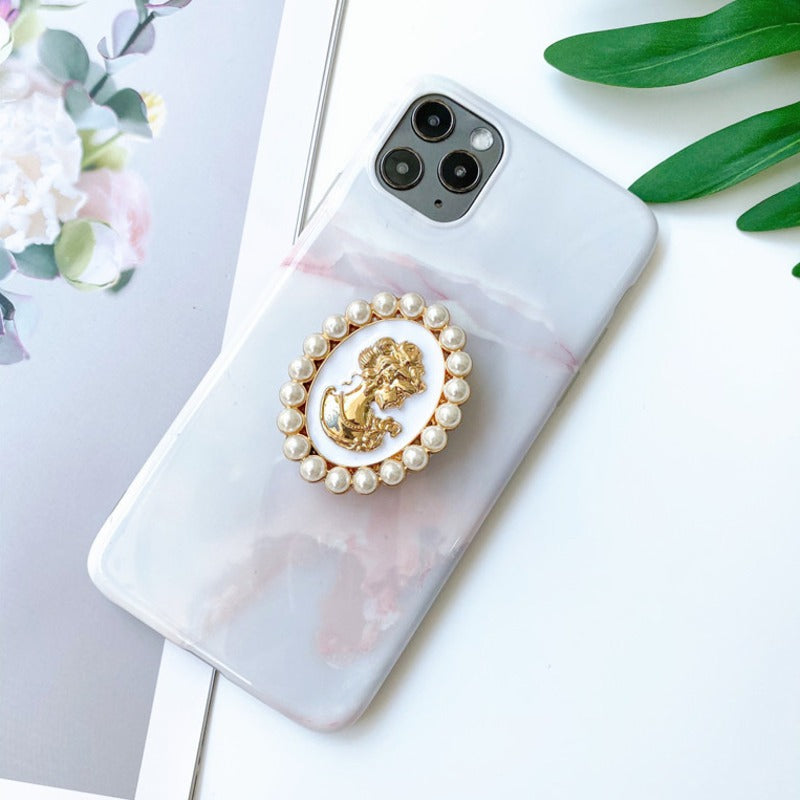 Elegant Pearl Lady Portrait Pop Socket