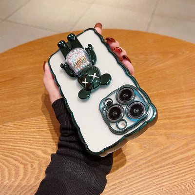 Transparent Bear Stand Case with Creative Wave Edge