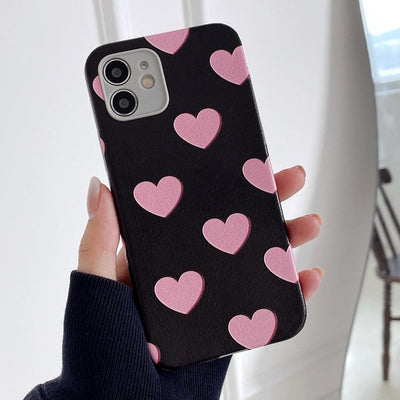 Leather Texture Heart Print Case