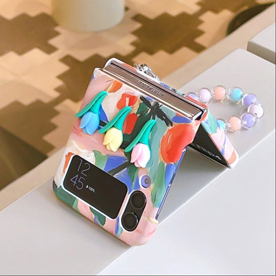 Galaxy Z Flip3 Tulip Embossed Flower Pattern Case