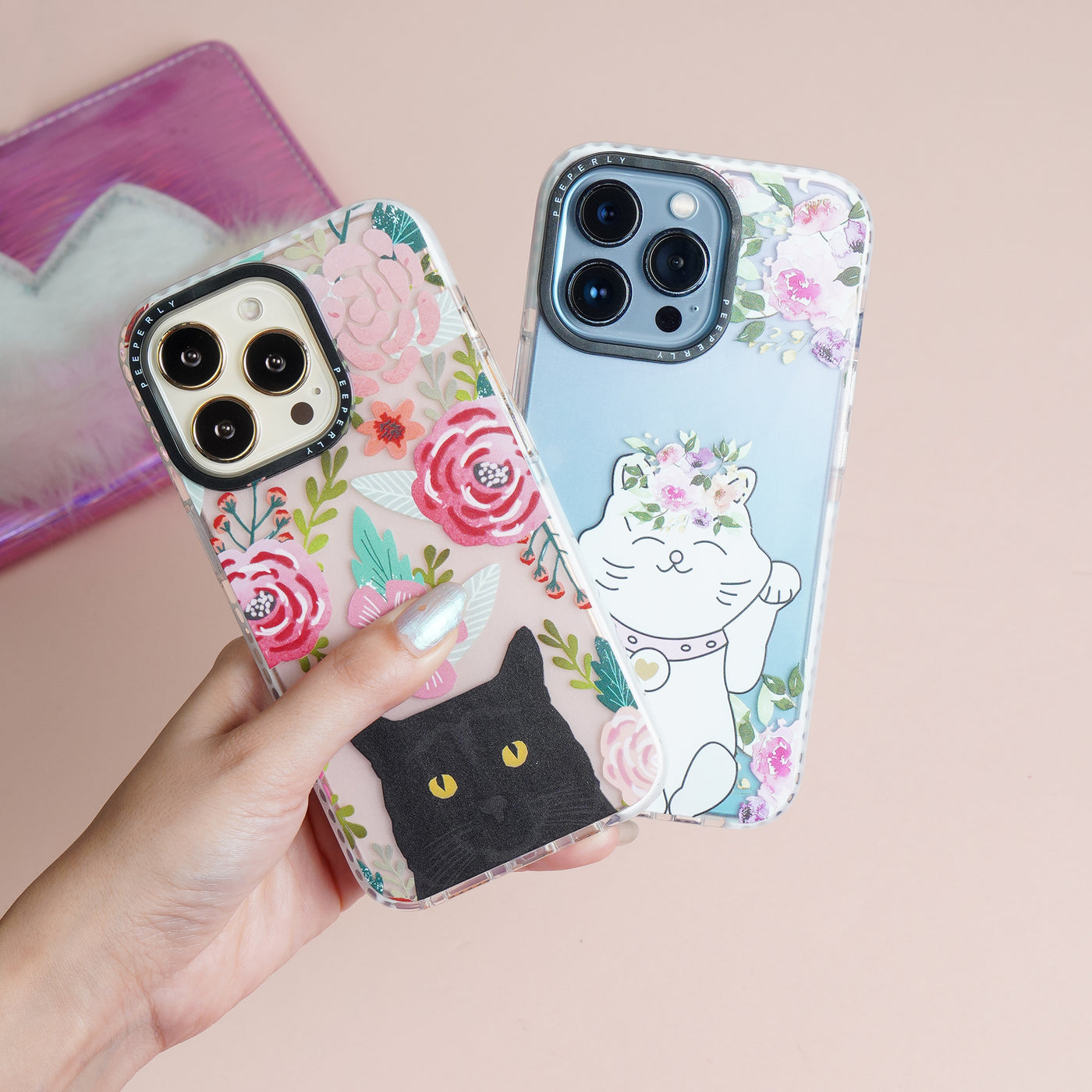 Floral Cartoon Cat Print Case