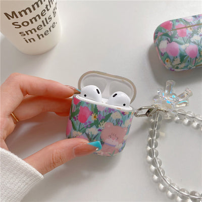 Flower Print With Bear Bracelet Case - AirPods 1/2