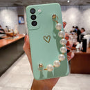 Soft Silicone Heart Print With Pearl Bracelet Case - Samsung