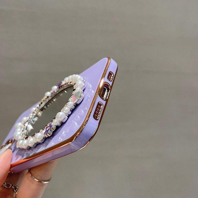 Elegant Pearl Makeup Mirror Plating Case
