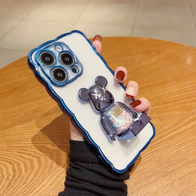 Transparent Bear Stand Case with Creative Wave Edge