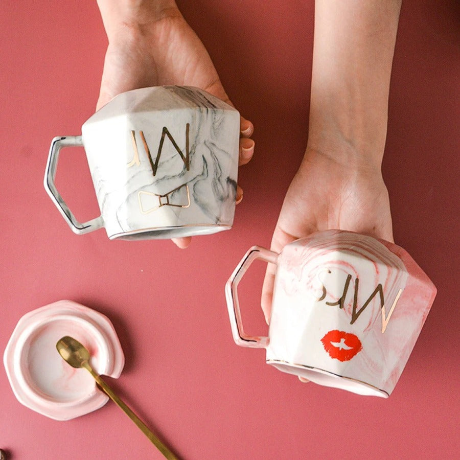 Couple Marble Pattern Coffee Mugs with Lid